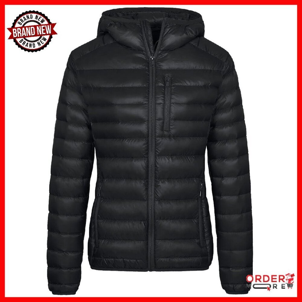 Women's Packable Down Jacket Hooded Puffer Winter Coat Lightweight